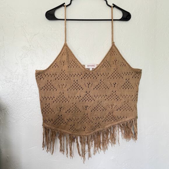 Shyanne Women's Hankie Hem Fringe Sweater Tank Top Western Crotchet Top Size XL - Picture 2 of 7